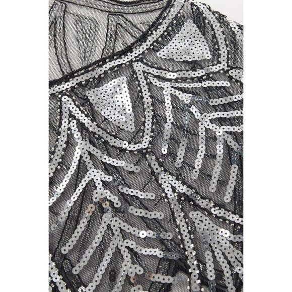 BABEYOND 1920s Silver Black Shawl Wrap Evening Cape Bridal Bolero Flapper Cover - Picture 4 of 5